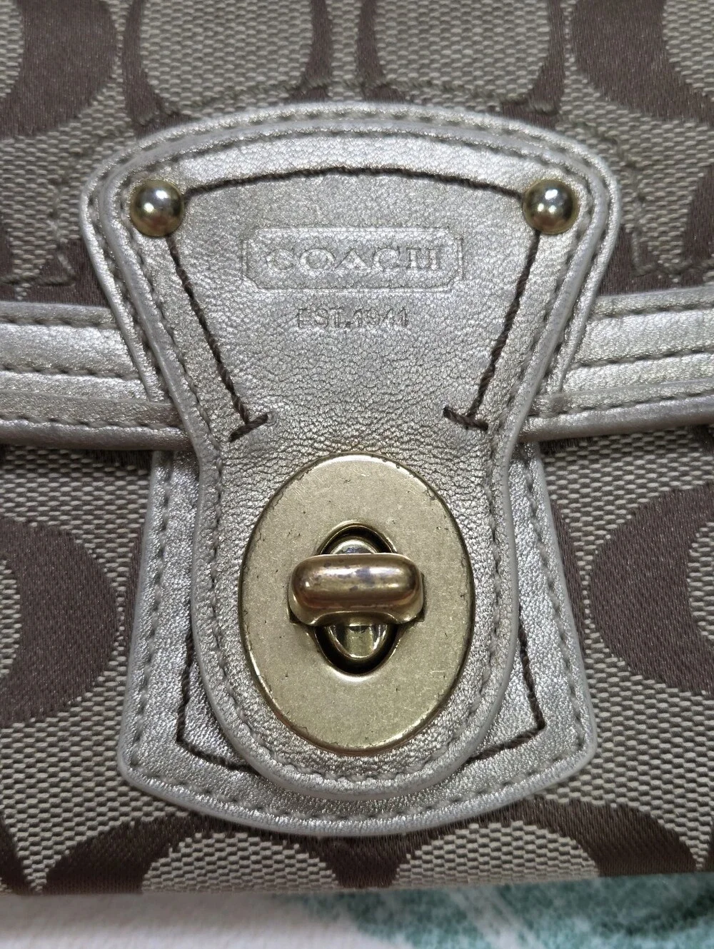 Coach Legacy Signature Jacquard Canvas Turnlock Long Wallet